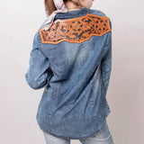 LC-ADSH022-M Genuine leather Women Denim shirt jacket dress