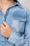 LC-ADSH023-M Genuine leather Women Denim shirt jacket dress