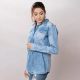 LC-ADSH023-M Genuine leather Women Denim shirt jacket dress