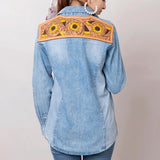 LC-ADSH023-XL Genuine leather Women Denim shirt jacket dress