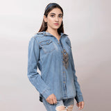 LC-ADSH024-M Genuine leather Women Denim shirt jacket dress