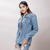 LC-ADSH024-S Genuine leather Women Denim shirt jacket dress