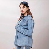 LC-ADSH024-XL Genuine leather Women Denim shirt jacket dress