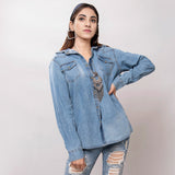 LC-ADSH024-S Genuine leather Women Denim shirt jacket dress