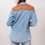 LC-ADSH024-XL Genuine leather Women Denim shirt jacket dress