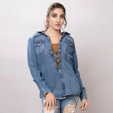 LC-ADSH025-XL Genuine leather Women Denim shirt jacket dress