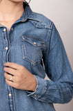 LC-ADSH025-S Genuine leather Women Denim shirt jacket dress