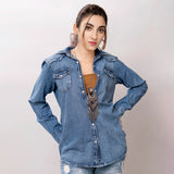 LC-ADSH025-M Genuine leather Women Denim shirt jacket dress