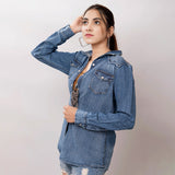 LC-ADSH025-XL Genuine leather Women Denim shirt jacket dress