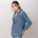 LC-ADSH025-M Genuine leather Women Denim shirt jacket dress