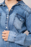 LC-ADSH026-M Genuine leather Women Denim shirt jacket dress