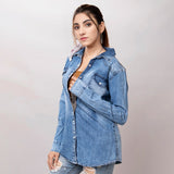 LC-ADSH026-XL Genuine leather Women Denim shirt jacket dress