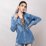 LC-ADSH026-S Genuine leather Women Denim shirt jacket dress