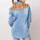 LC-ADSH026-XL Genuine leather Women Denim shirt jacket dress