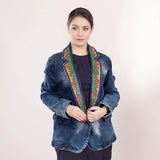 LC-ADBZ017-L Genuine leather Women Denim Blazer dress jacket