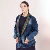 LC-ADBZ017-XL Genuine leather Women Denim Blazer dress jacket