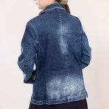 LC-ADBZ017-XL Genuine leather Women Denim Blazer dress jacket