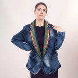 LC-ADBZ017-L Genuine leather Women Denim Blazer dress jacket