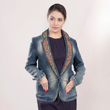 LC-ADBZ018-XL Genuine leather Women Denim Blazer dress jacket