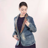 LC-ADBZ018-M Genuine leather Women Denim Blazer dress jacket