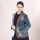 LC-ADBZ018-S Genuine leather Women Denim Blazer dress jacket