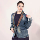 LC-ADBZ018-M Genuine leather Women Denim Blazer dress jacket