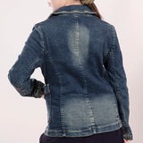 LC-ADBZ019-L Genuine leather Women Denim Blazer dress jacket