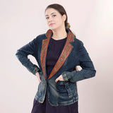 LC-ADBZ019-L Genuine leather Women Denim Blazer dress jacket