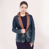 LC-ADBZ019-XL Genuine leather Women Denim Blazer dress jacket