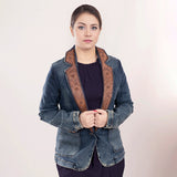 ADBZ020 Genuine leather Women Denim Blazer dress jacket