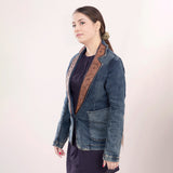 ADBZ020 Genuine leather Women Denim Blazer dress jacket