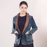 ADBZ020 Genuine leather Women Denim Blazer dress jacket