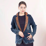 LC-ADBZ021-S Genuine leather Women Denim Blazer dress jacket