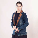 LC-ADBZ021-S Genuine leather Women Denim Blazer dress jacket