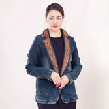 LC-ADBZ021-S Genuine leather Women Denim Blazer dress jacket