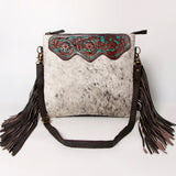 KBA115 CROSS BODY Hand Tooled Saddle Leather and Upcycled Canvas Ladies Bag 14.5x15.5   KBA