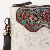 KBA115 CROSS BODY Hand Tooled Saddle Leather and Upcycled Canvas Ladies Bag 14.5x15.5   KBA