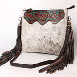 KBA115 CROSS BODY Hand Tooled Saddle Leather and Upcycled Canvas Ladies Bag 14.5x15.5   KBA