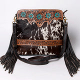 KBA120 CROSS BODY Hand Tooled Saddle Leather and Upcycled Canvas Ladies Bag 12.5x14.5   KBA