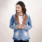 LC-ADBZ702-S Genuine leather Women Denim Blazer dress jacket