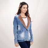 LC-ADBZ702-XL Genuine leather Women Denim Blazer dress jacket