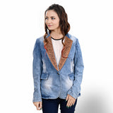 LC-ADBZ702-M Genuine leather Women Denim Blazer dress jacket