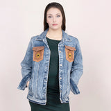 LC-ADJKT002-S Genuine leather Women Denim jacket dress