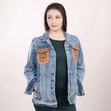 LC-ADJKT002-XL Genuine leather Women Denim jacket dress