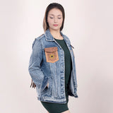 LC-ADJKT002-M Genuine leather Women Denim jacket dress