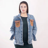 LC-ADJKT002-XXXL Genuine leather Women Denim jacket dress