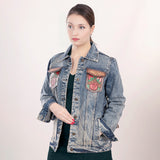 LC-ADJKT003-XXXL Genuine leather Women Denim jacket dress