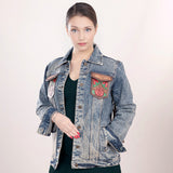 LC-ADJKT003-M Genuine leather Women Denim jacket dress