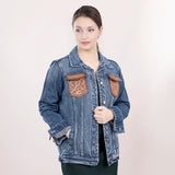 LC-ADJKT004-M Genuine leather Women Denim jacket dress