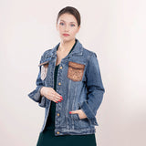 LC-ADJKT004-S Genuine leather Women Denim jacket dress